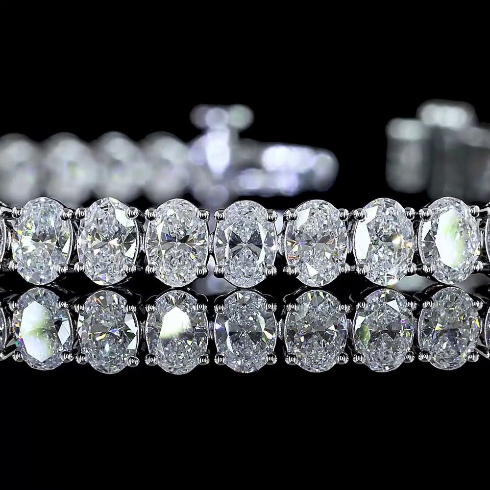 14K White Gold 7.56 Carat Tennis Bracelet with North-South Oval Lab Diamonds, E-F Color VS Clarity, 56 Stones - Covaloro Fine Jewelry