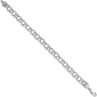 14K White Gold 7.5mm Hollow Triple Link Charm Bracelet - 8.25" Length by Oro Pregiato
