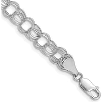 14K White Gold 7.5mm Hollow Triple Link Charm Bracelet with Diamond-Cut Texture and Rhodium Plating - 7.25" Length by Oro Pregiato