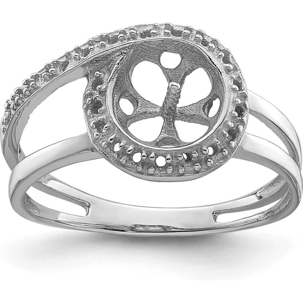 14K White Gold 7.5mm Pearl and Diamond Halo Ring Mounting with Dual-Band Design by Oro Pregiato