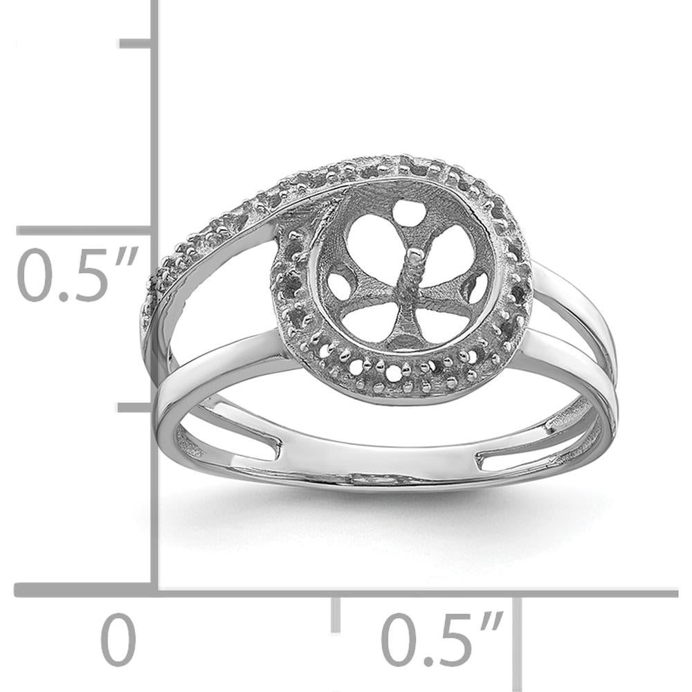 14K White Gold 7.5mm Pearl and Diamond Halo Ring Mounting with Dual-Band Design by Oro Pregiato