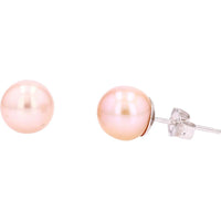 14K White Gold 7.5mm Pink Pearl Stud Earrings