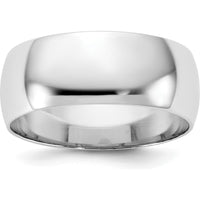 14K White Gold 7.5mm Polished Half-Round Band Ring - Rhodium-Plated, Unisex by Luciano & Cie