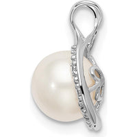 14K White Gold 7.5mm Round Freshwater Cultured Pearl and Diamond Pendant - 0.044 Carat Total Diamond Weight by Monteluci Fine Jewelry