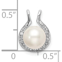 14K White Gold 7.5mm Round Freshwater Cultured Pearl and Diamond Pendant - 0.044 Carat Total Diamond Weight by Monteluci Fine Jewelry