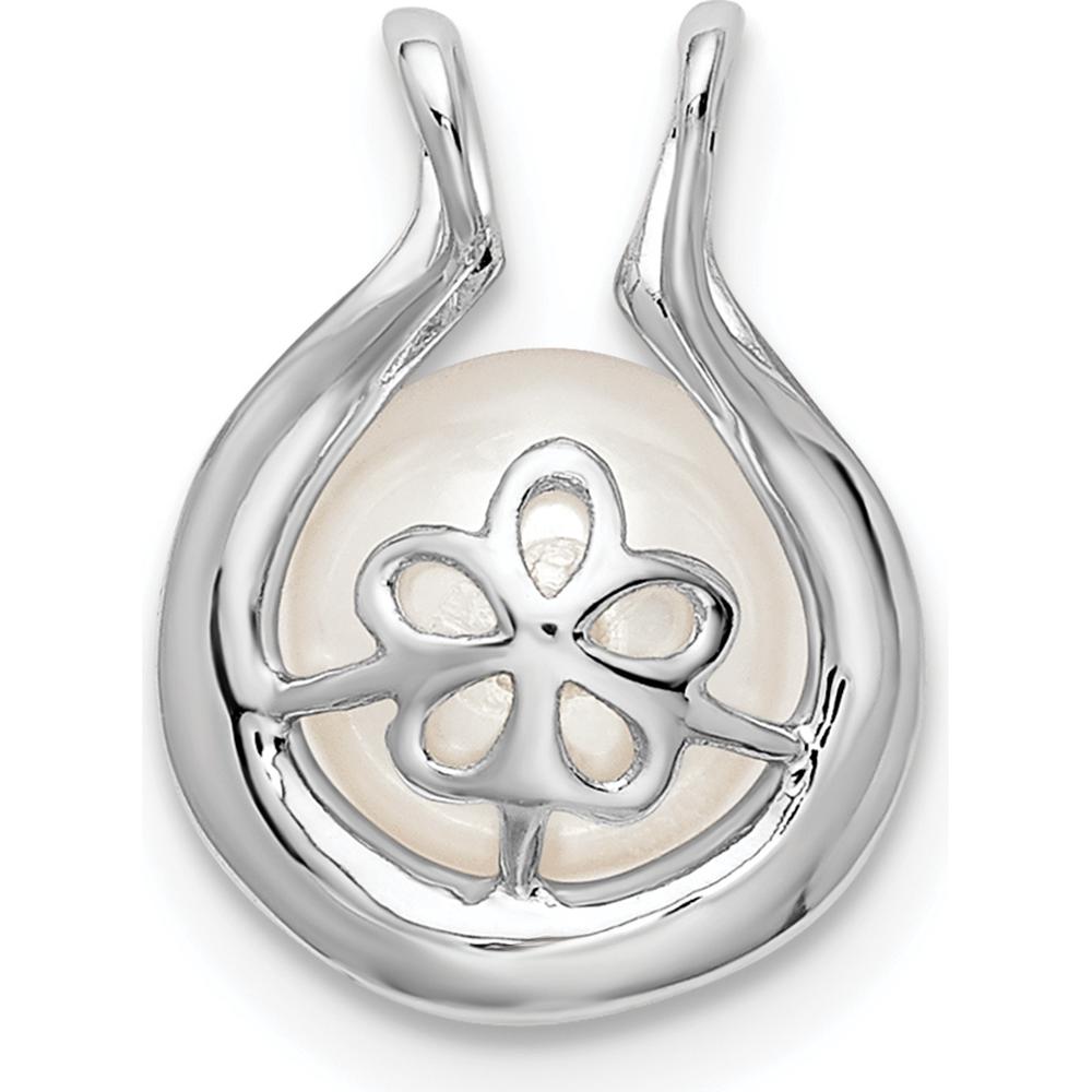 14K White Gold 7.5mm Round Freshwater Cultured Pearl and Diamond Pendant - 0.044 Carat Total Diamond Weight by Monteluci Fine Jewelry
