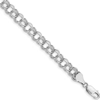 14K White Gold 7.5mm Solid Double Link 8" Charm Bracelet with Polished Finish and Lobster Clasp by 0