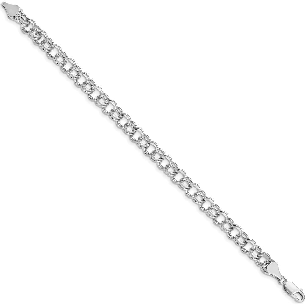 14K White Gold 7.5mm Solid Double Link 8" Charm Bracelet with Polished Finish and Lobster Clasp by 0