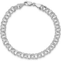14K White Gold 7.5mm Solid Double Link Charm Bracelet - Polished Rhodium Finish by 0
