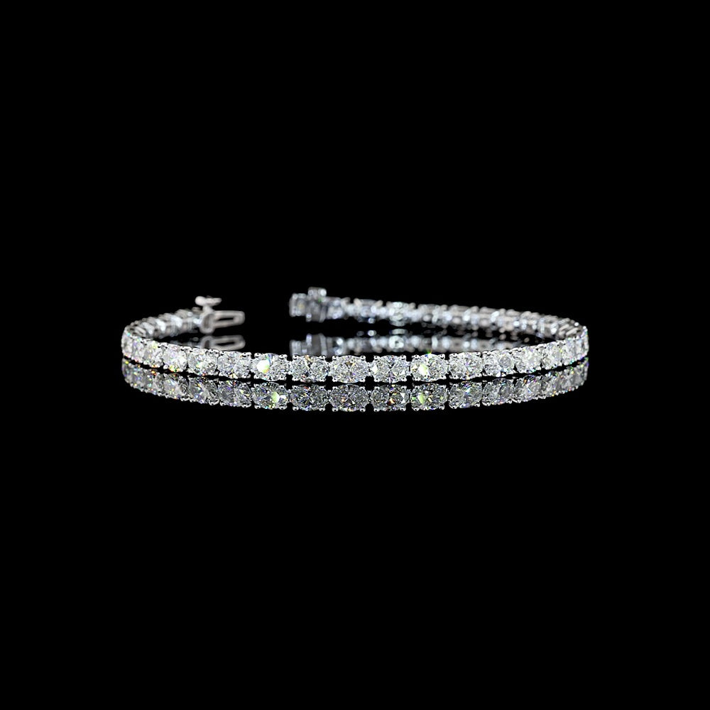 14K White Gold 7.70 Carat East-West Oval Diamond Tennis Bracelet with 36 Natural E-F VS+ Stones - Covaloro Fine Jewelry