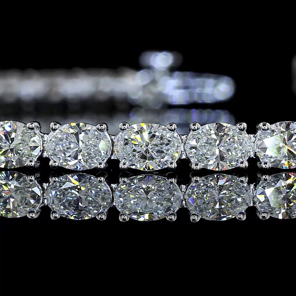 14K White Gold 7.70 Carat East-West Oval Diamond Tennis Bracelet with 36 Natural E-F VS+ Stones - Covaloro Fine Jewelry