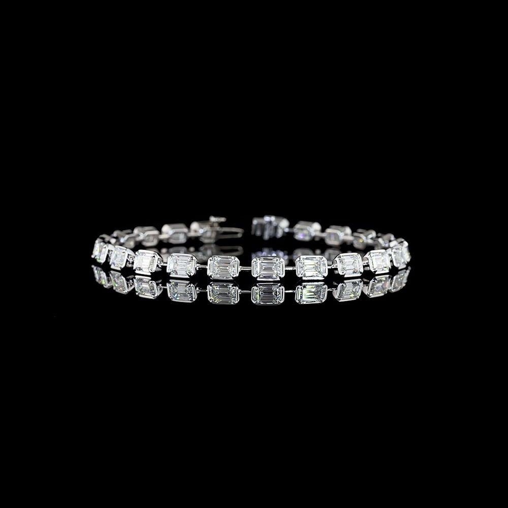14K White Gold 7.70 Carats East-West Emerald Cut Lab Diamond Station Bracelet with Bezel-Prong Settings - E-F Color VS1 Clarity - Covaloro Fine Jewelry