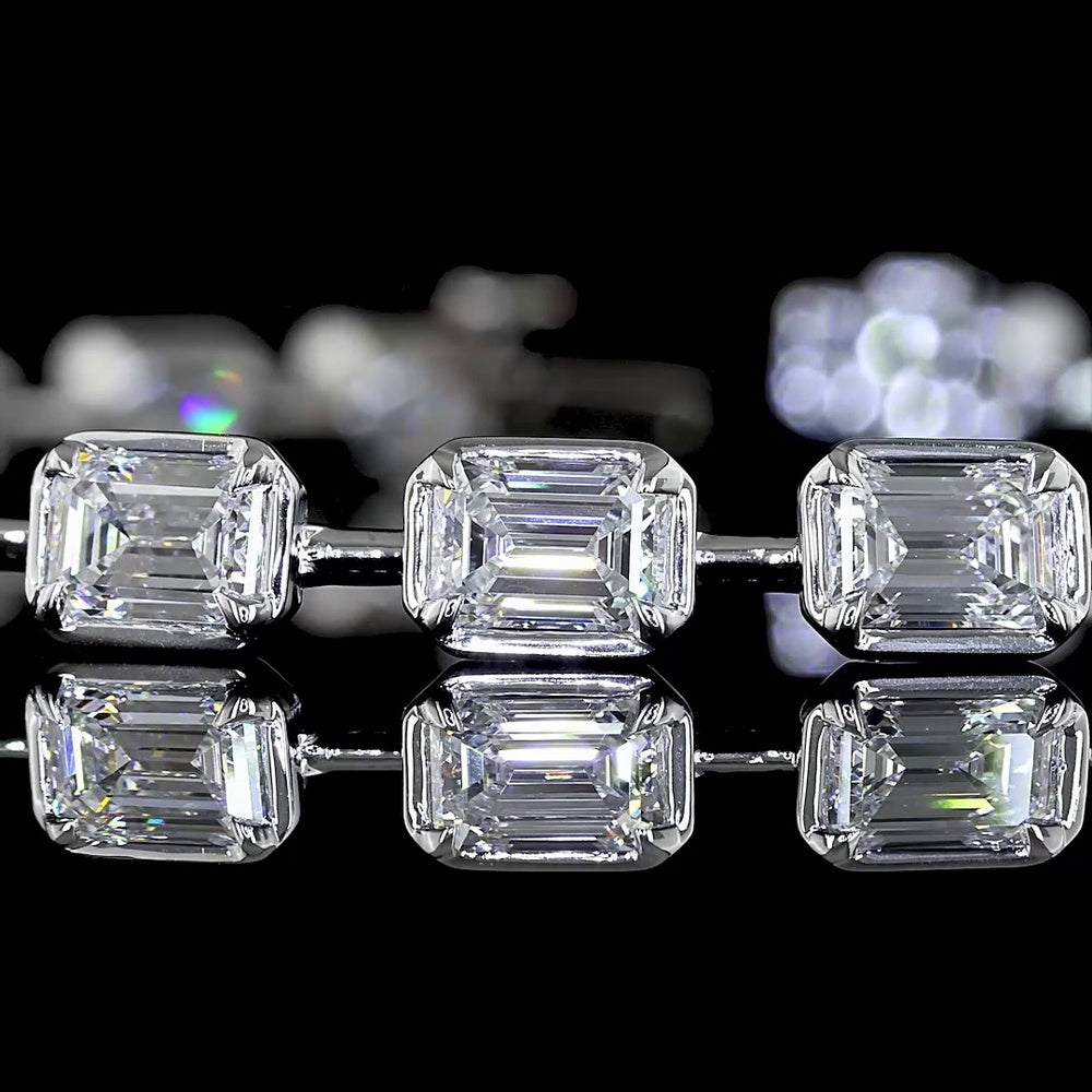 14K White Gold 7.70 Carats East-West Emerald Cut Lab Diamond Station Bracelet with Bezel-Prong Settings - E-F Color VS1 Clarity - Covaloro Fine Jewelry