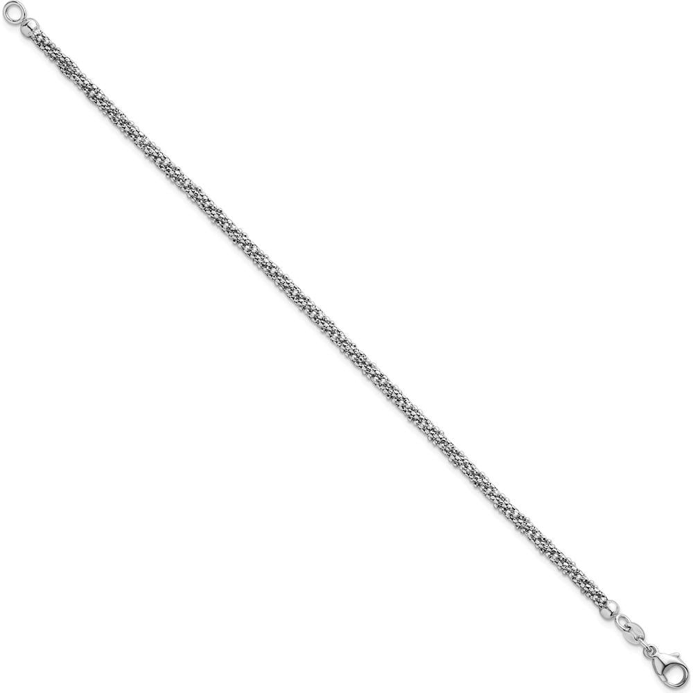 14K White Gold 7.75" Twisted Mesh Fancy Beaded Bracelet with Polished and Textured Finish by 0