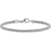 14K White Gold 7.75" Twisted Mesh Fancy Beaded Bracelet with Polished and Textured Finish by 0