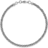 14K White Gold 7.75" Twisted Mesh Fancy Beaded Bracelet with Polished and Textured Finish by 0