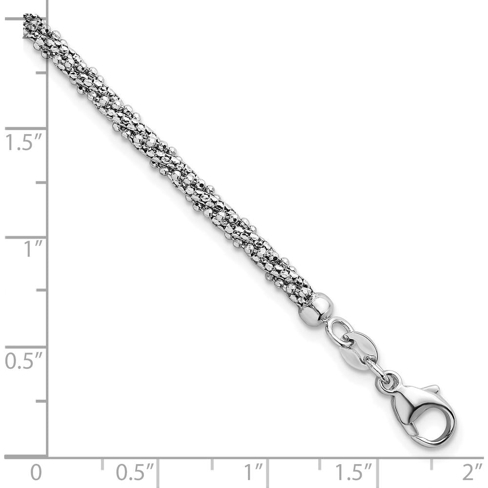 14K White Gold 7.75" Twisted Mesh Fancy Beaded Bracelet with Polished and Textured Finish by 0