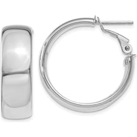 14K White Gold 7.75mm Polished Omega Back Hoop Earrings by Oro Pregiato