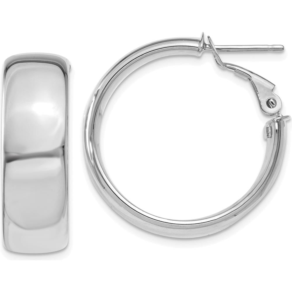 14K White Gold 7.75mm Polished Omega Back Hoop Earrings by Oro Pregiato