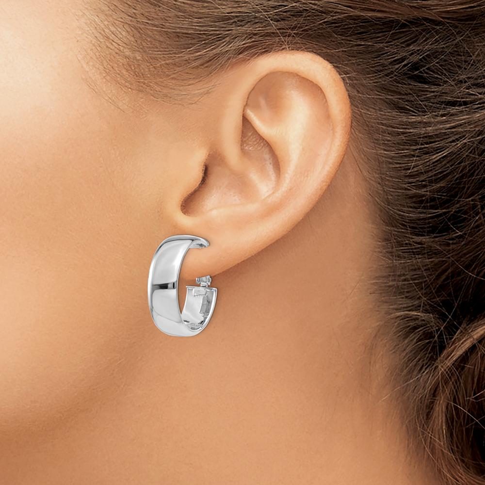 14K White Gold 7.75mm Polished Omega Back Hoop Earrings by Oro Pregiato