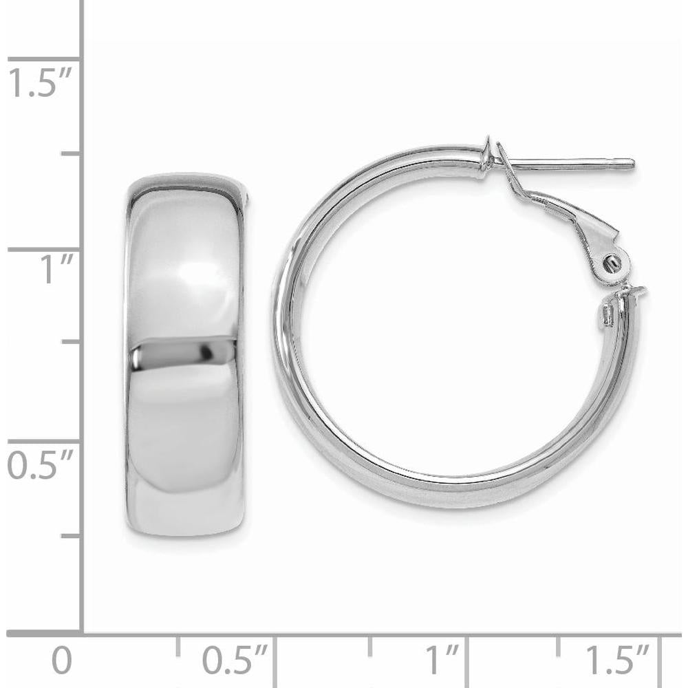 14K White Gold 7.75mm Polished Omega Back Hoop Earrings by Oro Pregiato