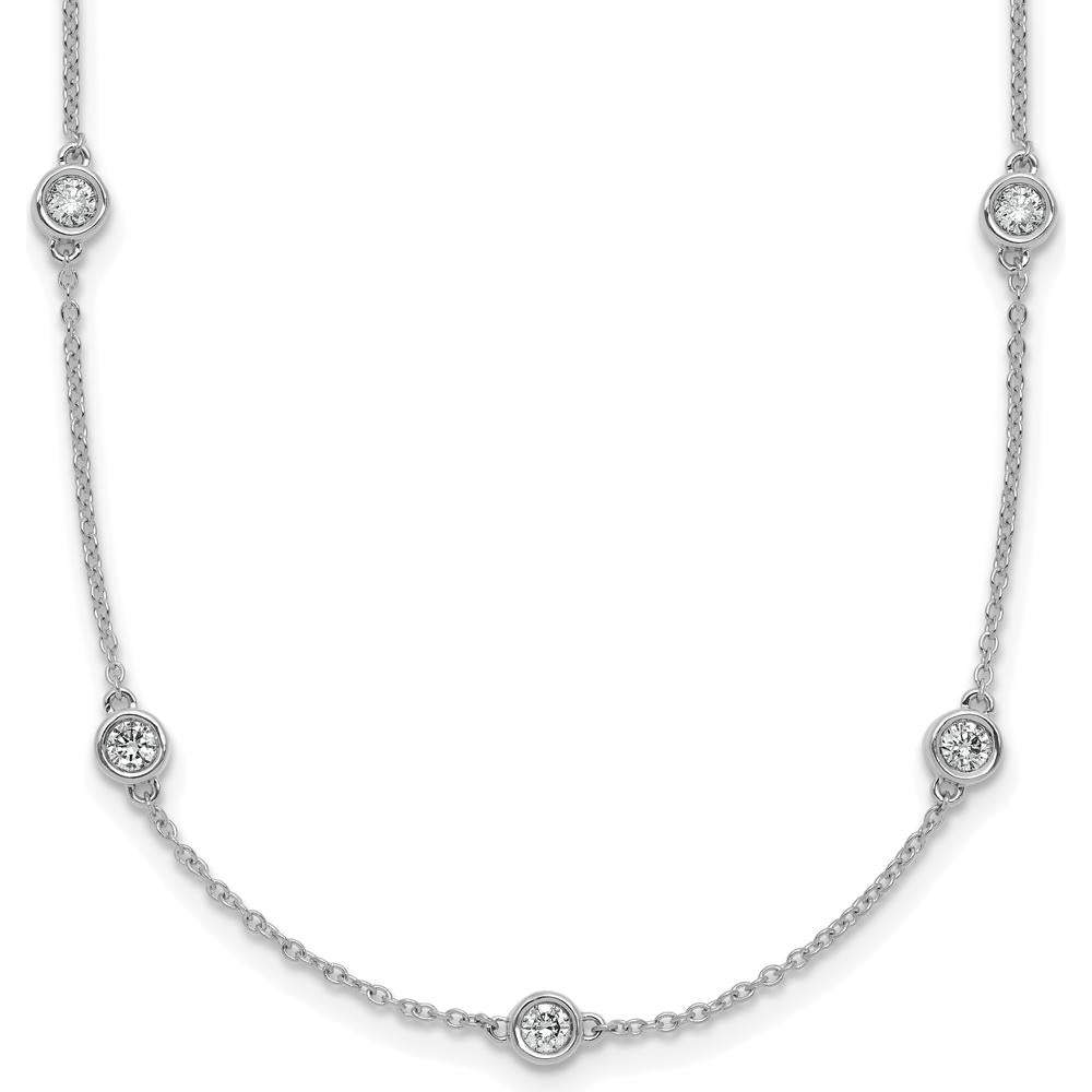 14K White Gold 7/8 Carat Bezel-Set Diamond 15-Station Cable Chain Necklace - Rhodium Plated by Oro Pregiato