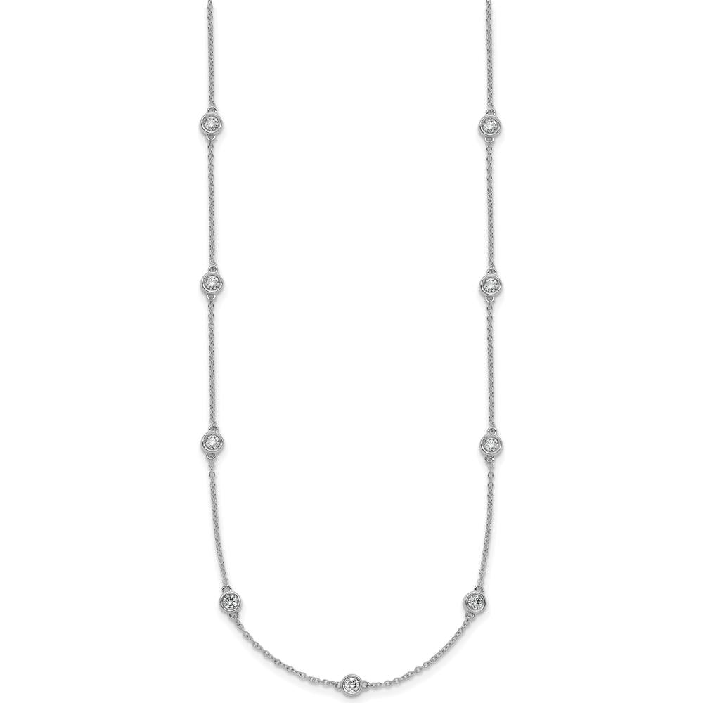 14K White Gold 7/8 Carat Bezel-Set Diamond 15-Station Cable Chain Necklace - Rhodium Plated by Oro Pregiato