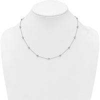 14K White Gold 7/8 Carat Bezel-Set Diamond 15-Station Cable Chain Necklace - Rhodium Plated by Oro Pregiato
