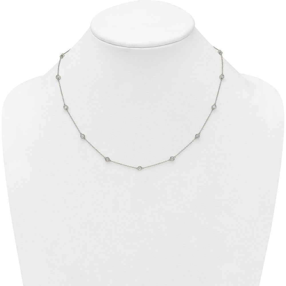 14K White Gold 7/8 Carat Bezel-Set Diamond 15-Station Cable Chain Necklace - Rhodium Plated by Oro Pregiato