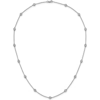 14K White Gold 7/8 Carat Bezel-Set Diamond 15-Station Cable Chain Necklace - Rhodium Plated by Oro Pregiato