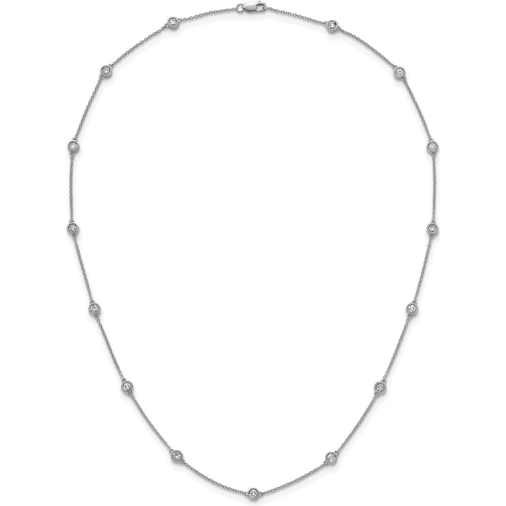 14K White Gold 7/8 Carat Bezel-Set Diamond 15-Station Cable Chain Necklace - Rhodium Plated by Oro Pregiato