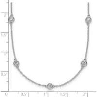 14K White Gold 7/8 Carat Bezel-Set Diamond 15-Station Cable Chain Necklace - Rhodium Plated by Oro Pregiato