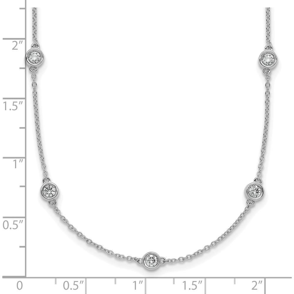 14K White Gold 7/8 Carat Bezel-Set Diamond 15-Station Cable Chain Necklace - Rhodium Plated by Oro Pregiato