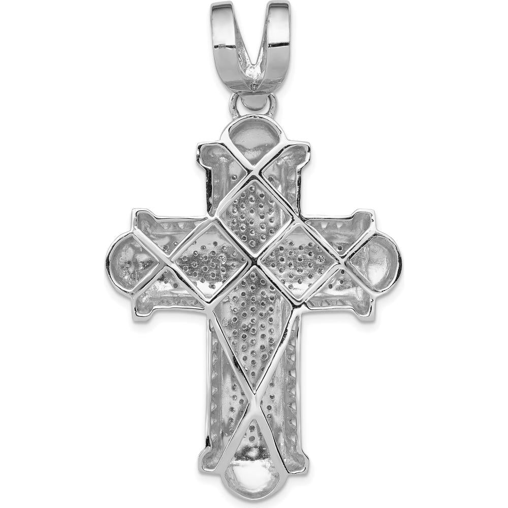 14K White Gold 7/8 Carat Diamond Cross Pendant with Rhodium Plating by Monteluci Fine Jewelry