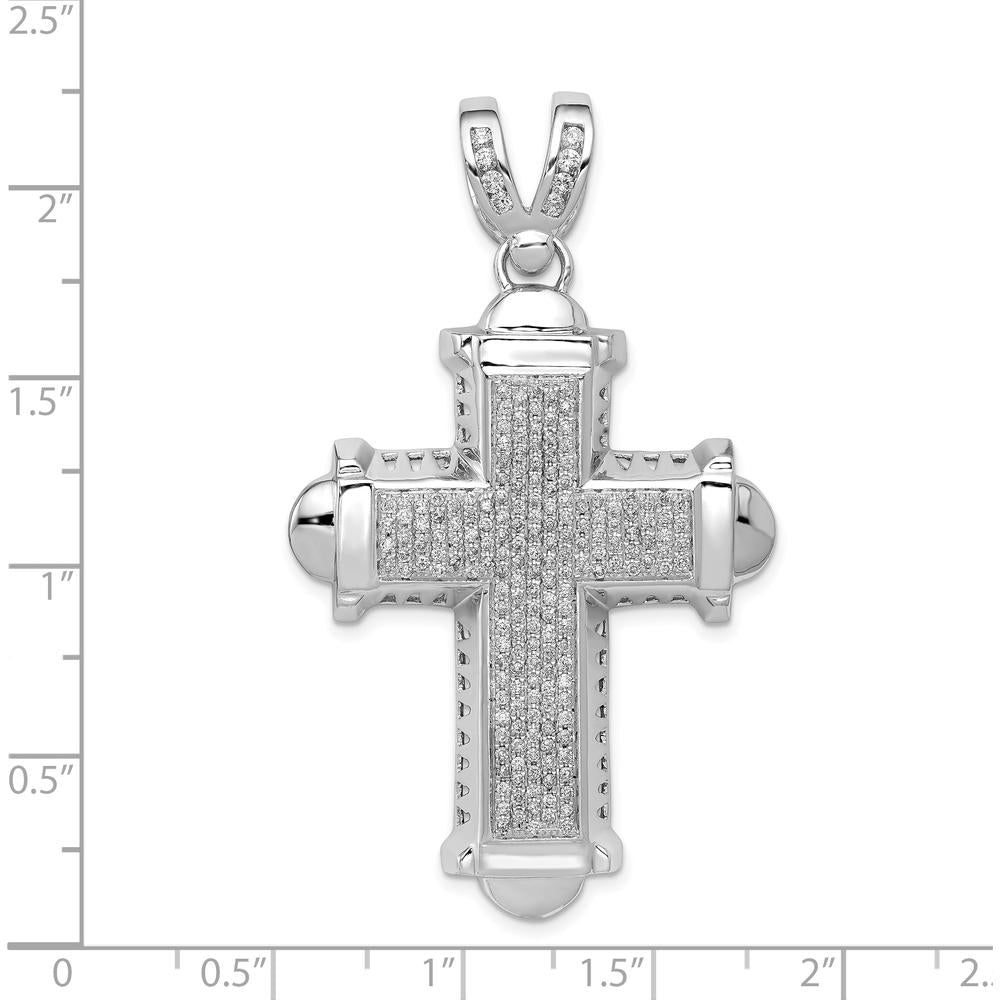 14K White Gold 7/8 Carat Diamond Cross Pendant with Rhodium Plating by Monteluci Fine Jewelry