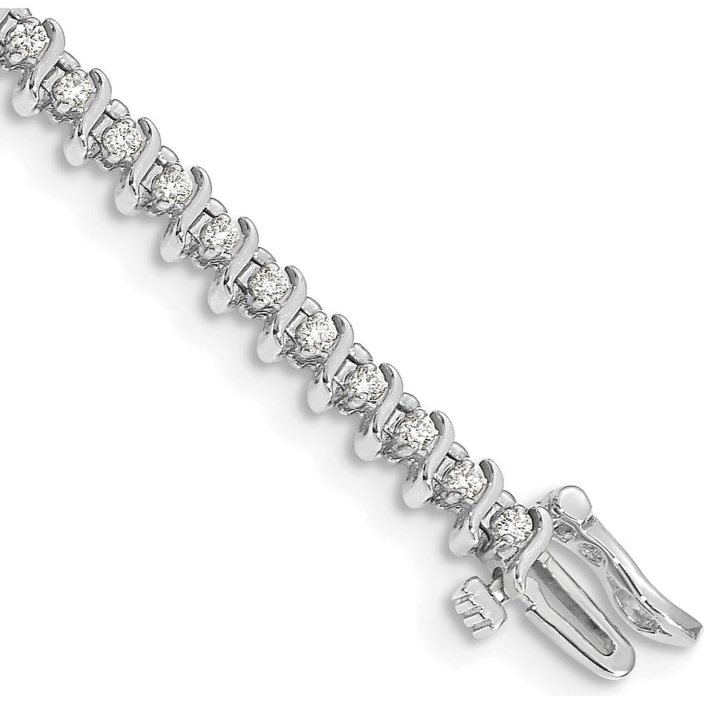 14K White Gold 7/8 Carat Round Diamond Tennis Bracelet with 2-Prong S-Link Settings - 54 Diamonds by Oro Pregiato