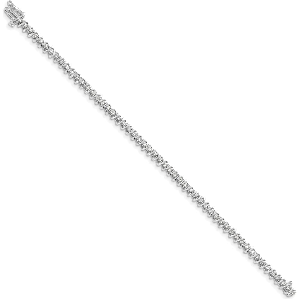 14K White Gold 7/8 Carat Round Diamond Tennis Bracelet with 2-Prong S-Link Settings - 54 Diamonds by Oro Pregiato