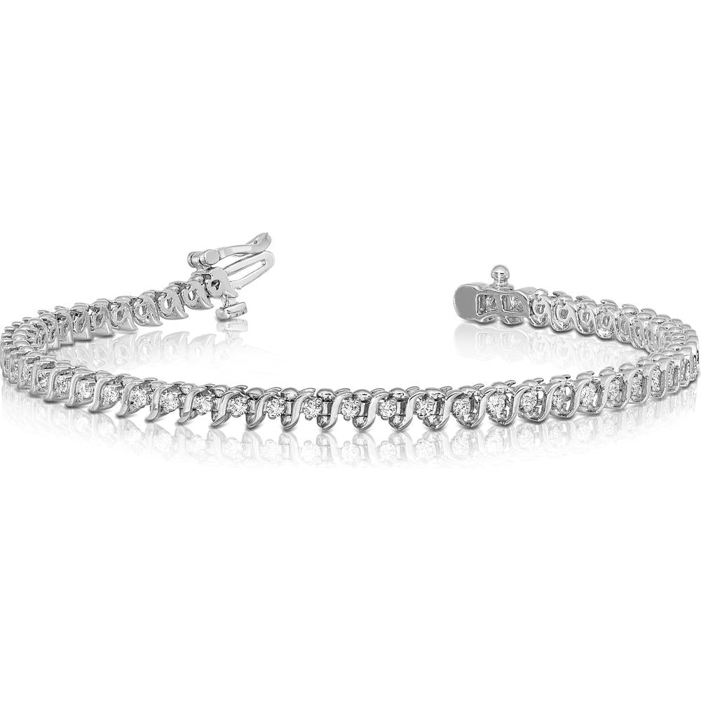 14K White Gold 7/8 Carat Round Diamond Tennis Bracelet with 2-Prong S-Link Settings - 54 Diamonds by Oro Pregiato