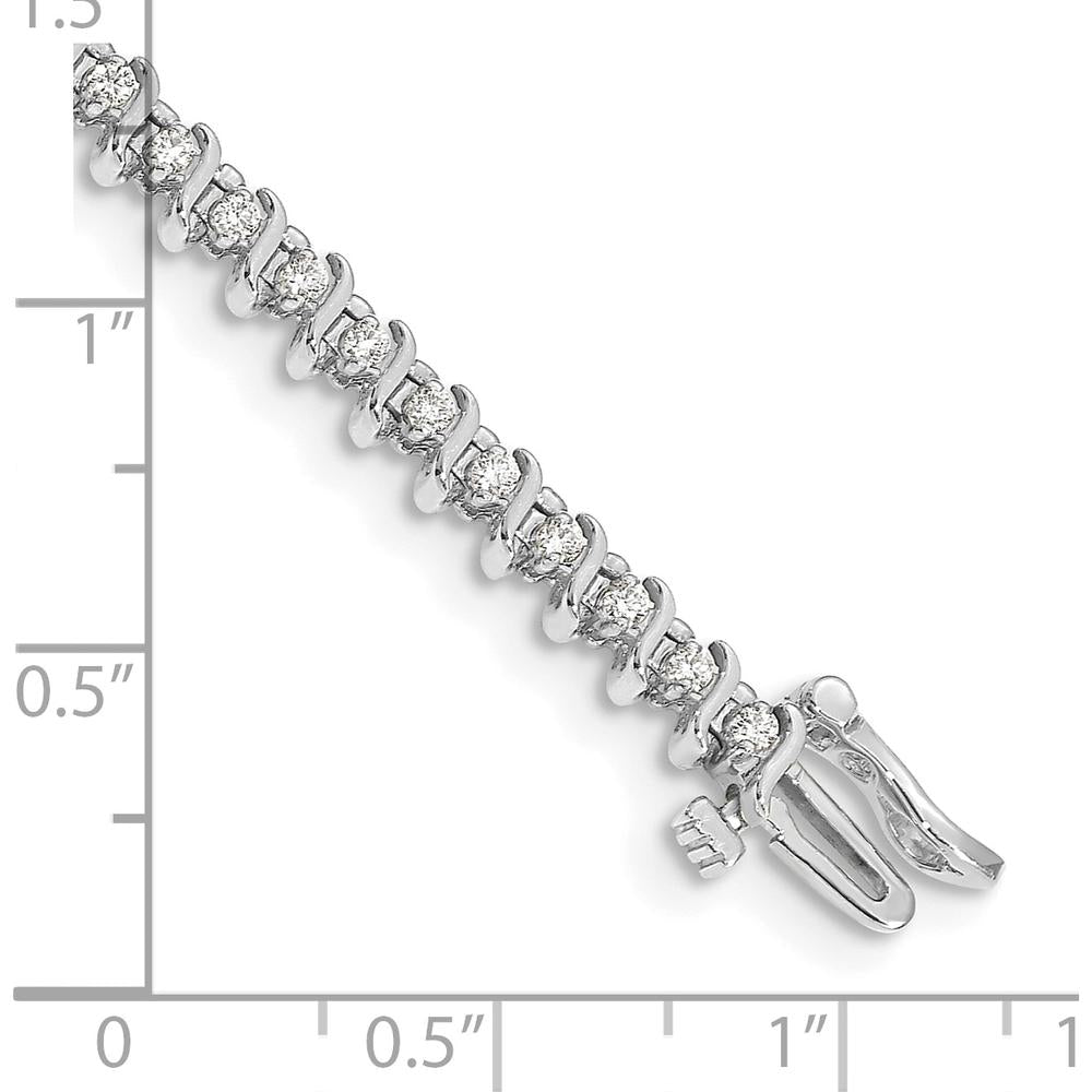 14K White Gold 7/8 Carat Round Diamond Tennis Bracelet with 2-Prong S-Link Settings - 54 Diamonds by Oro Pregiato