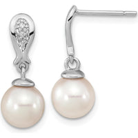 14K White Gold 7-8mm Akoya Pearl and Diamond Drop Earrings - 0.03 Carat Total Diamond Weight by Monteluci Fine Jewelry