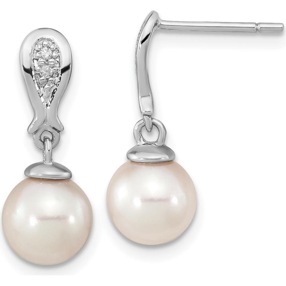 14K White Gold 7-8mm Akoya Pearl and Diamond Drop Earrings - 0.03 Carat Total Diamond Weight by Monteluci Fine Jewelry