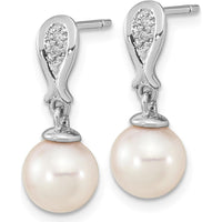 14K White Gold 7-8mm Akoya Pearl and Diamond Drop Earrings - 0.03 Carat Total Diamond Weight by Monteluci Fine Jewelry