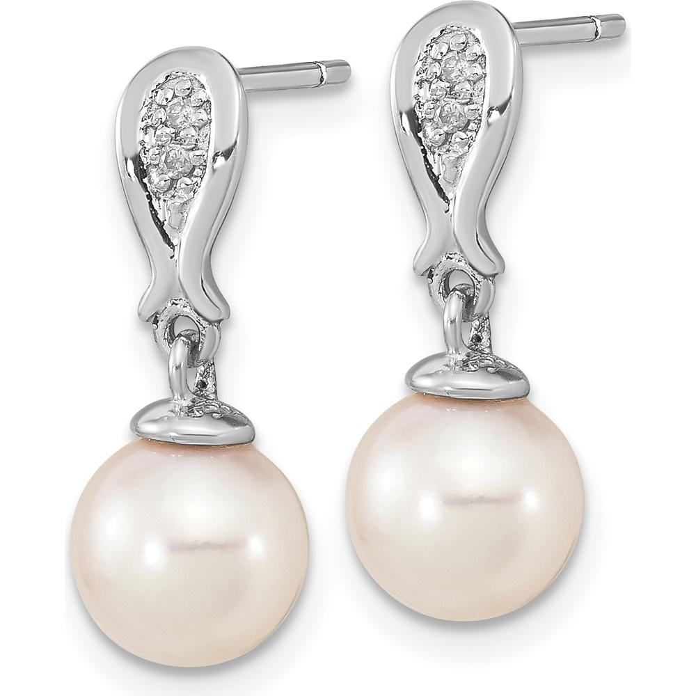 14K White Gold 7-8mm Akoya Pearl and Diamond Drop Earrings - 0.03 Carat Total Diamond Weight by Monteluci Fine Jewelry