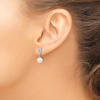 14K White Gold 7-8mm Akoya Pearl and Diamond Drop Earrings - 0.03 Carat Total Diamond Weight by Monteluci Fine Jewelry
