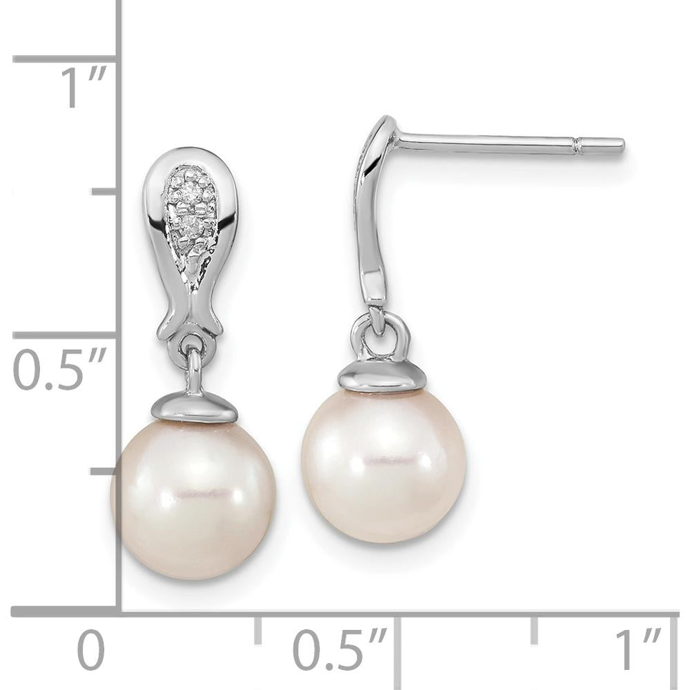 14K White Gold 7-8mm Akoya Pearl and Diamond Drop Earrings - 0.03 Carat Total Diamond Weight by Monteluci Fine Jewelry