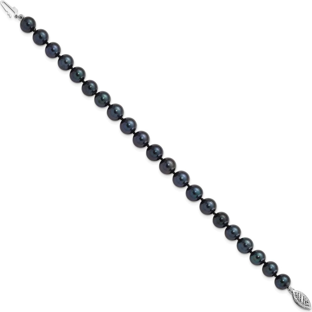 14K White Gold 7-8mm Black Akoya Cultured Pearl Bracelet - 8" Length by Monteluci Fine Jewelry