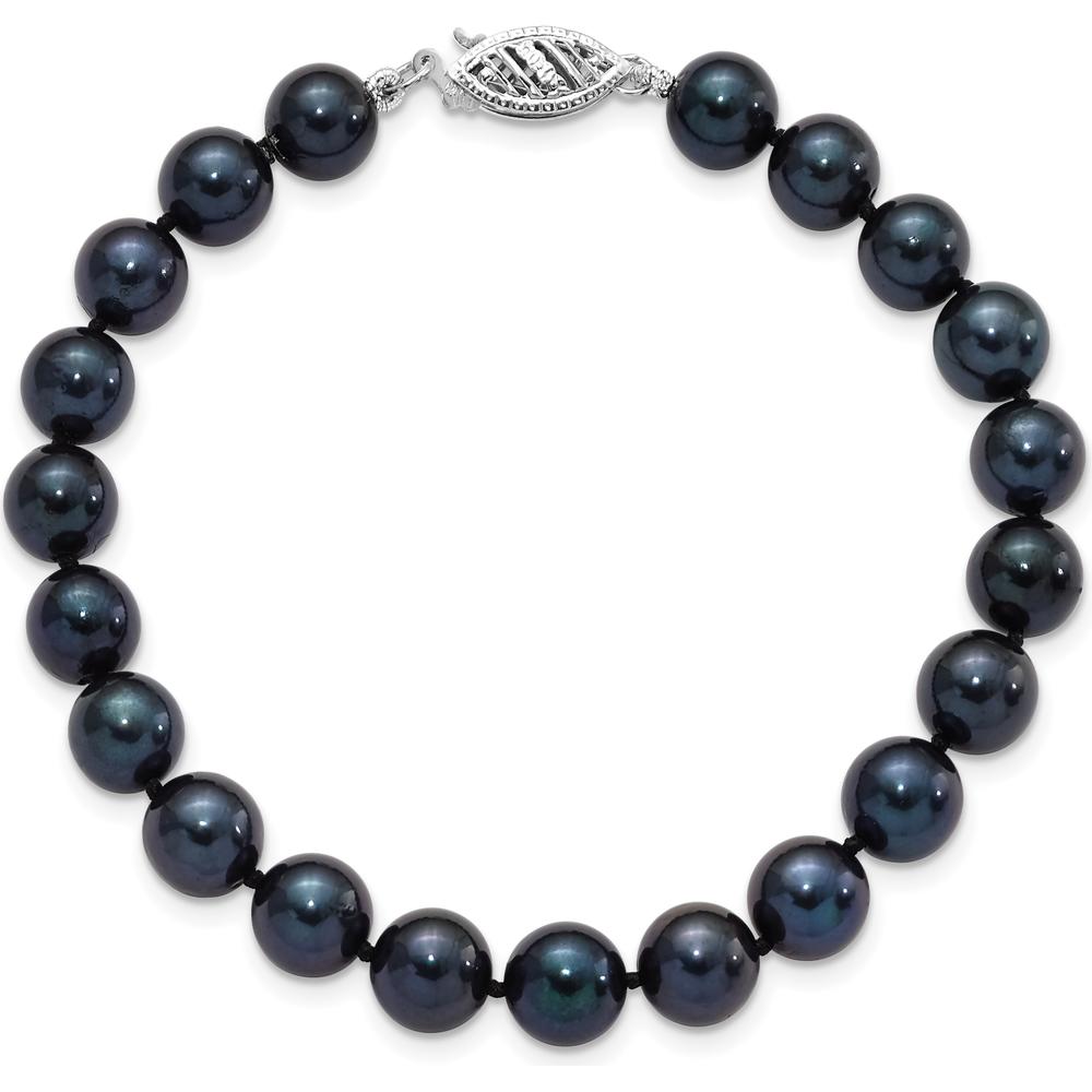 14K White Gold 7-8mm Black Akoya Cultured Pearl Bracelet - 8" Length by Monteluci Fine Jewelry
