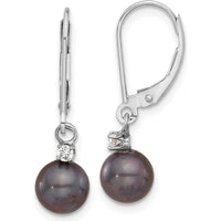 14K White Gold 7-8mm Black Freshwater Cultured Pearl and Diamond Dangle Earrings - 0.10 Carat Total Diamond Weight by Monteluci Fine Jewelry