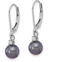 14K White Gold 7-8mm Black Freshwater Cultured Pearl and Diamond Dangle Earrings - 0.10 Carat Total Diamond Weight by Monteluci Fine Jewelry