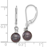 14K White Gold 7-8mm Black Freshwater Cultured Pearl and Diamond Dangle Earrings - 0.10 Carat Total Diamond Weight by Monteluci Fine Jewelry